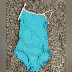 Yumiko sz 14 kids ballet strappy leotard turquoise blue with Pink Trim NEW